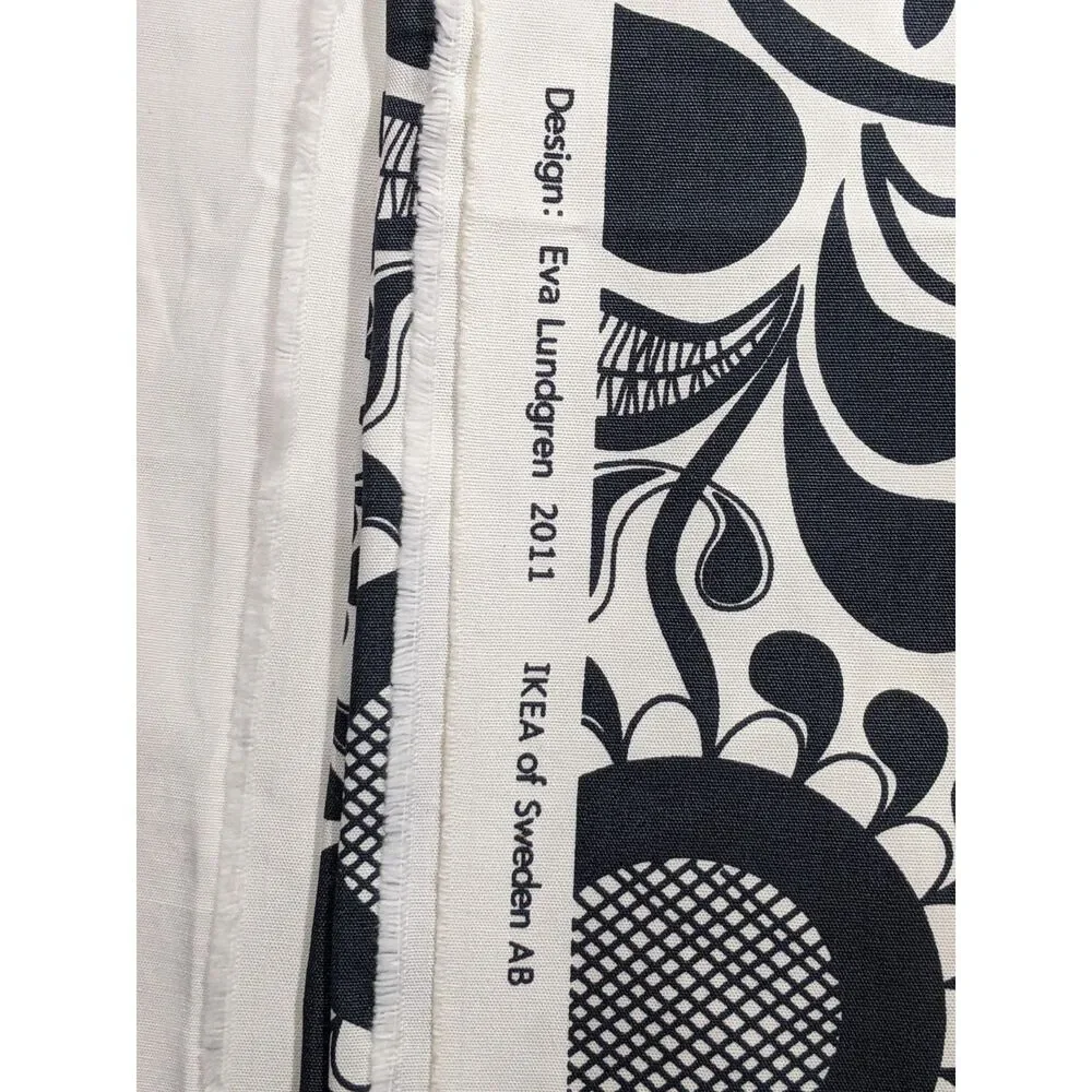 IKEA Akerkulla Fabric Eva Lundgren Black White Scandinavian Folk Design 1.3 Yds
